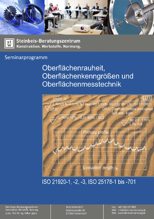 Seminar, Oberflächenrauheit, Oberflächenkenngrößen, Oberflächenmesstechnik, ISO GPS, ISO TPD, ISO 21920-1, ISO 21920-2, ISO 21920-3, ISO 25178, ISO 16610-21, Rauheitsmessung, Filterung, Gauss-Filter, Formabweichungen, Profil-S-Filter, Profil-L-Filter
